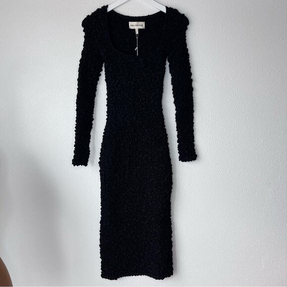 Mara Hoffman Amy Square-Neck Midi Smocked Bodycon Dress Black NWT size XXS - Picture 3 of 8